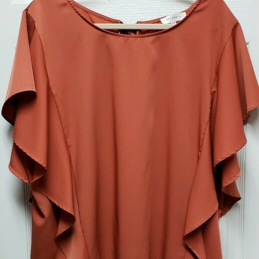 Umgee Orange Blouse with Winged Short Sleeves Size